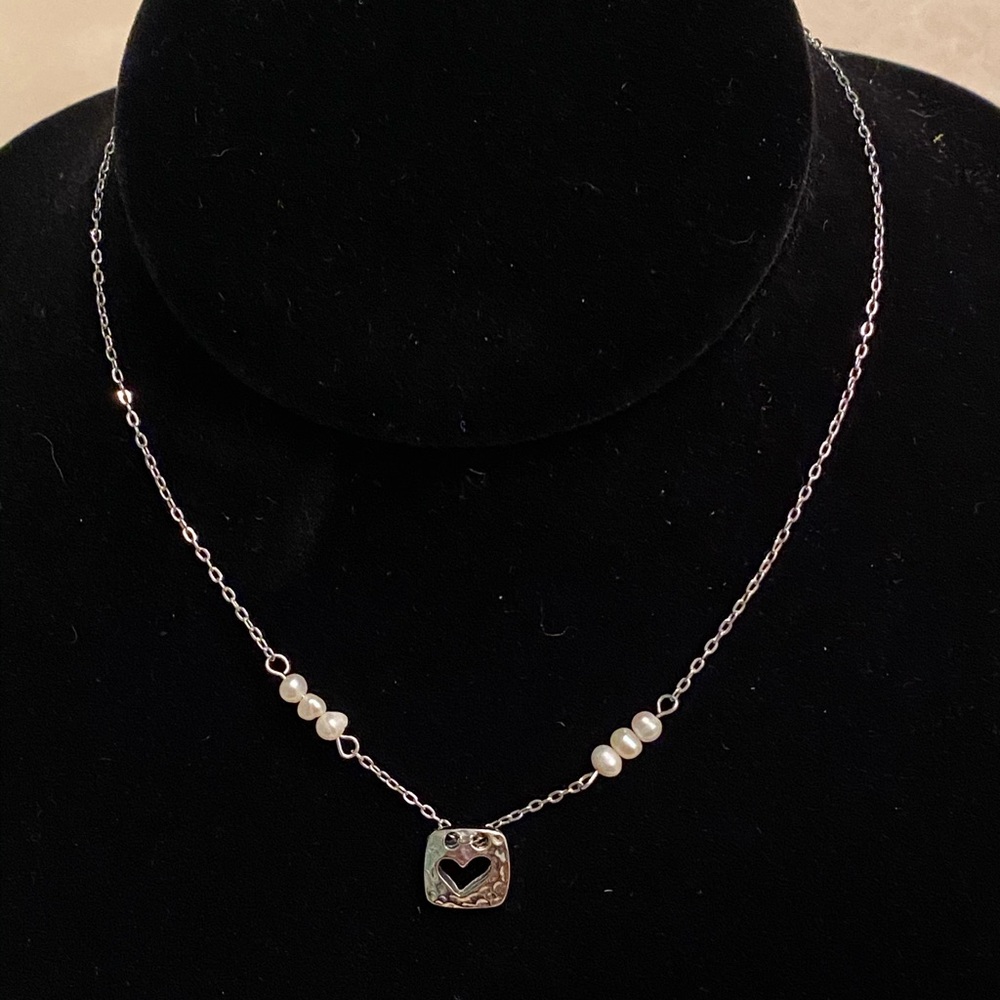 Silver square HEART NECKLACE  with pearls Lia Sophia jewelry Anniversary gift